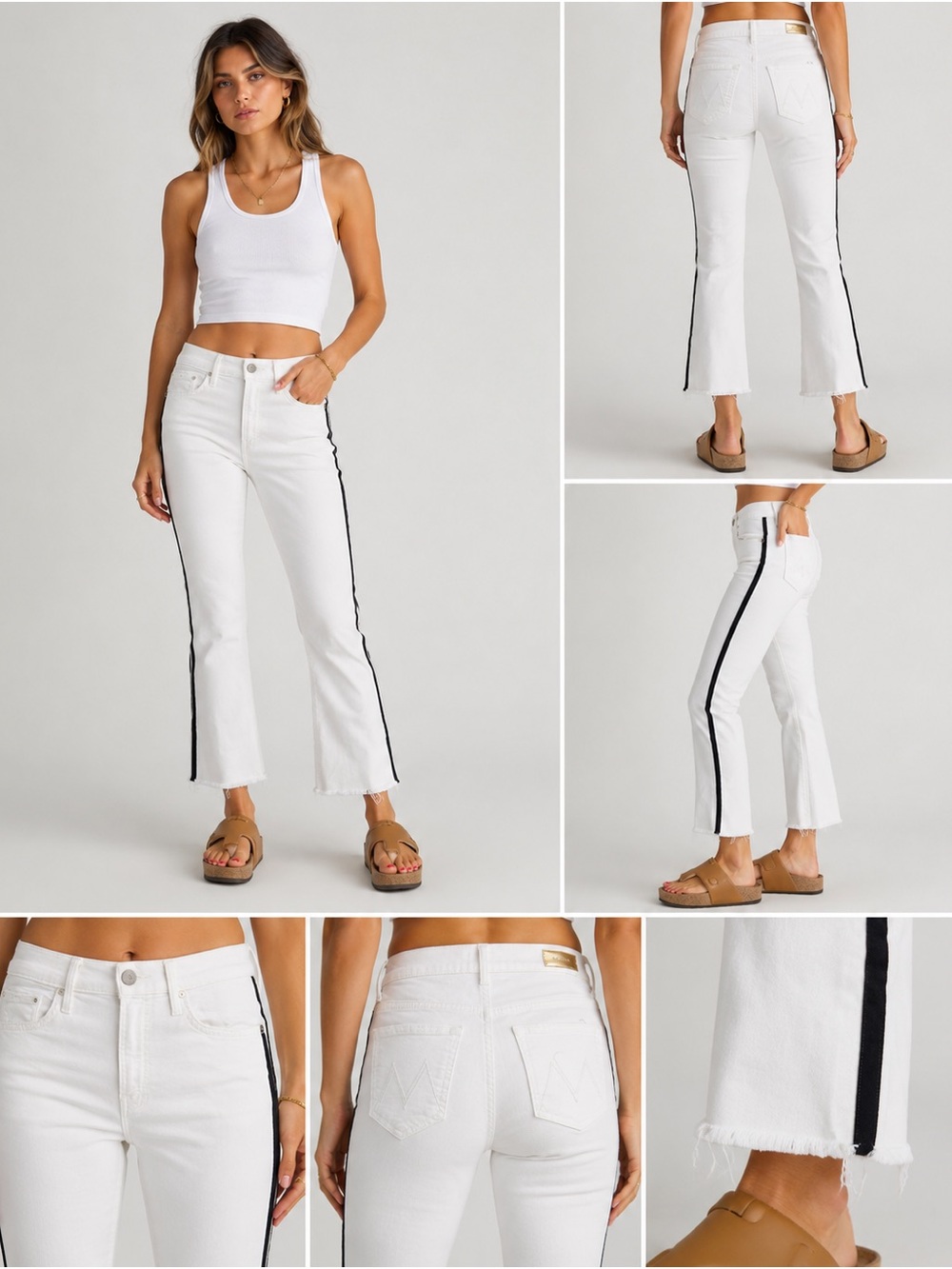 Mother insider crop step fray White Side-Stripe Women's Jeans